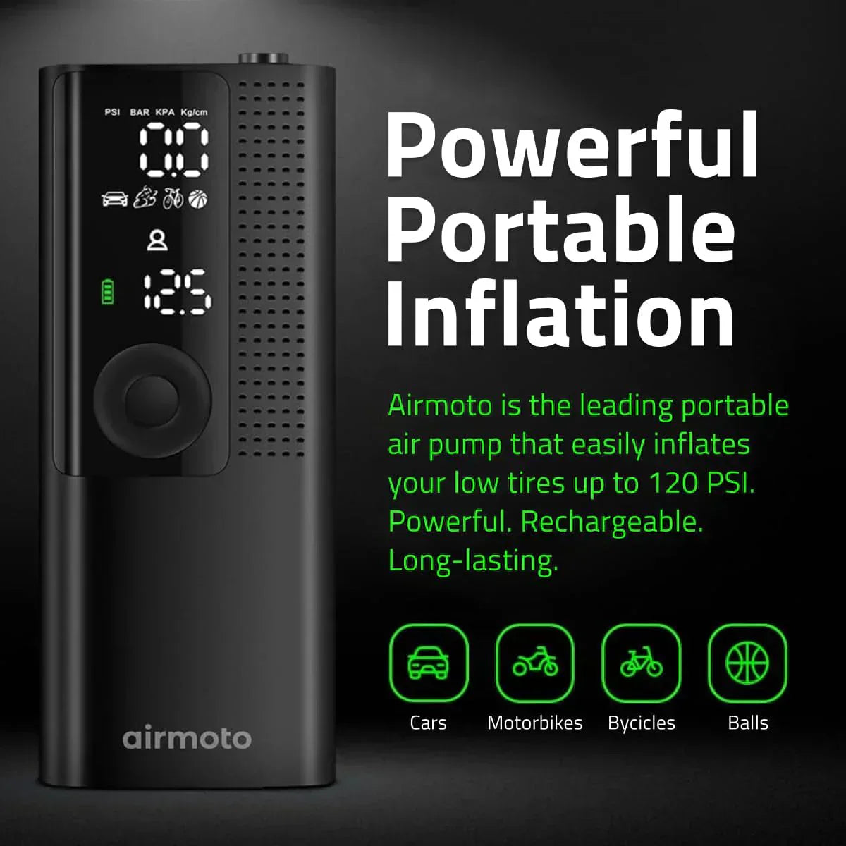 Airmoto Tire Inflator Portable Air Compressor Car Tire Air Pump with Digital Pressure Gauge