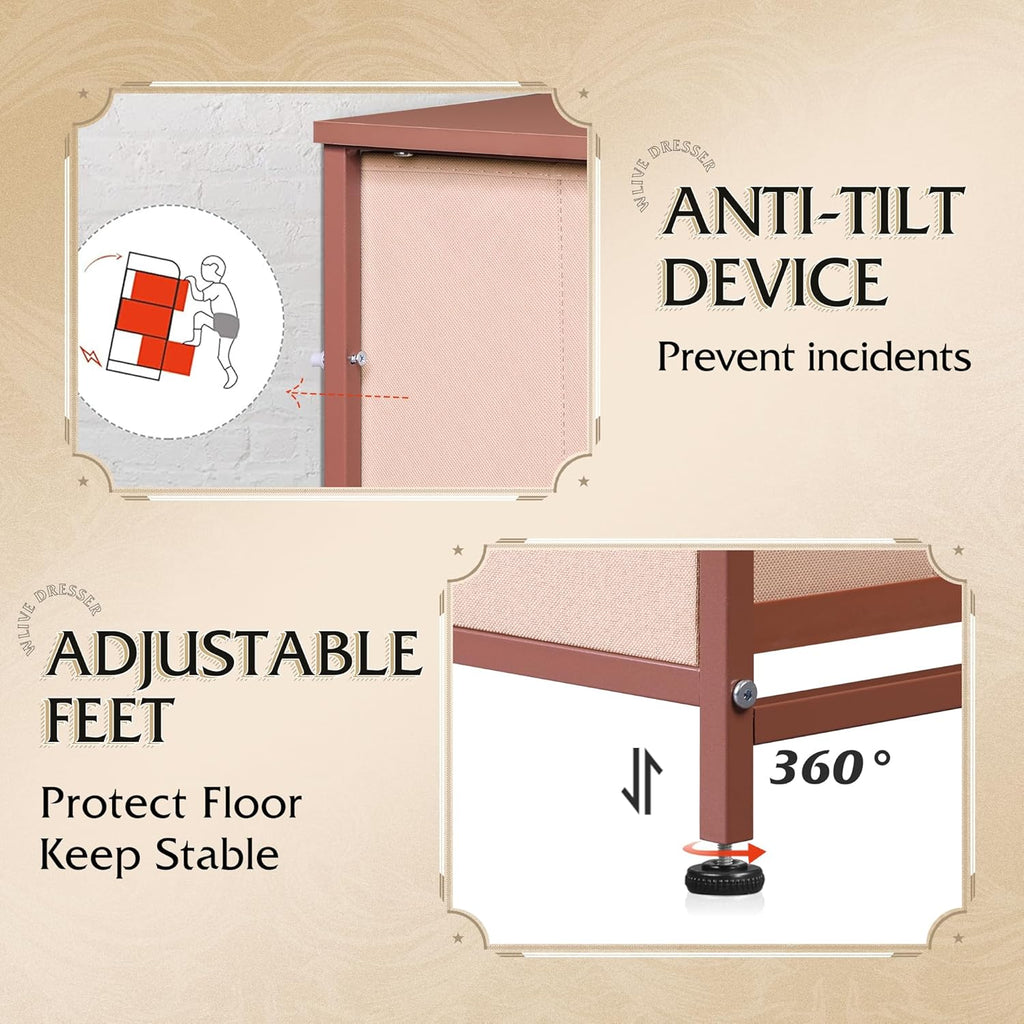 Storage Organizer Unit with 11 Fabric Bins, Storage Drawers Organizer with Steel Frame, Tall Storage Tower Organizaton