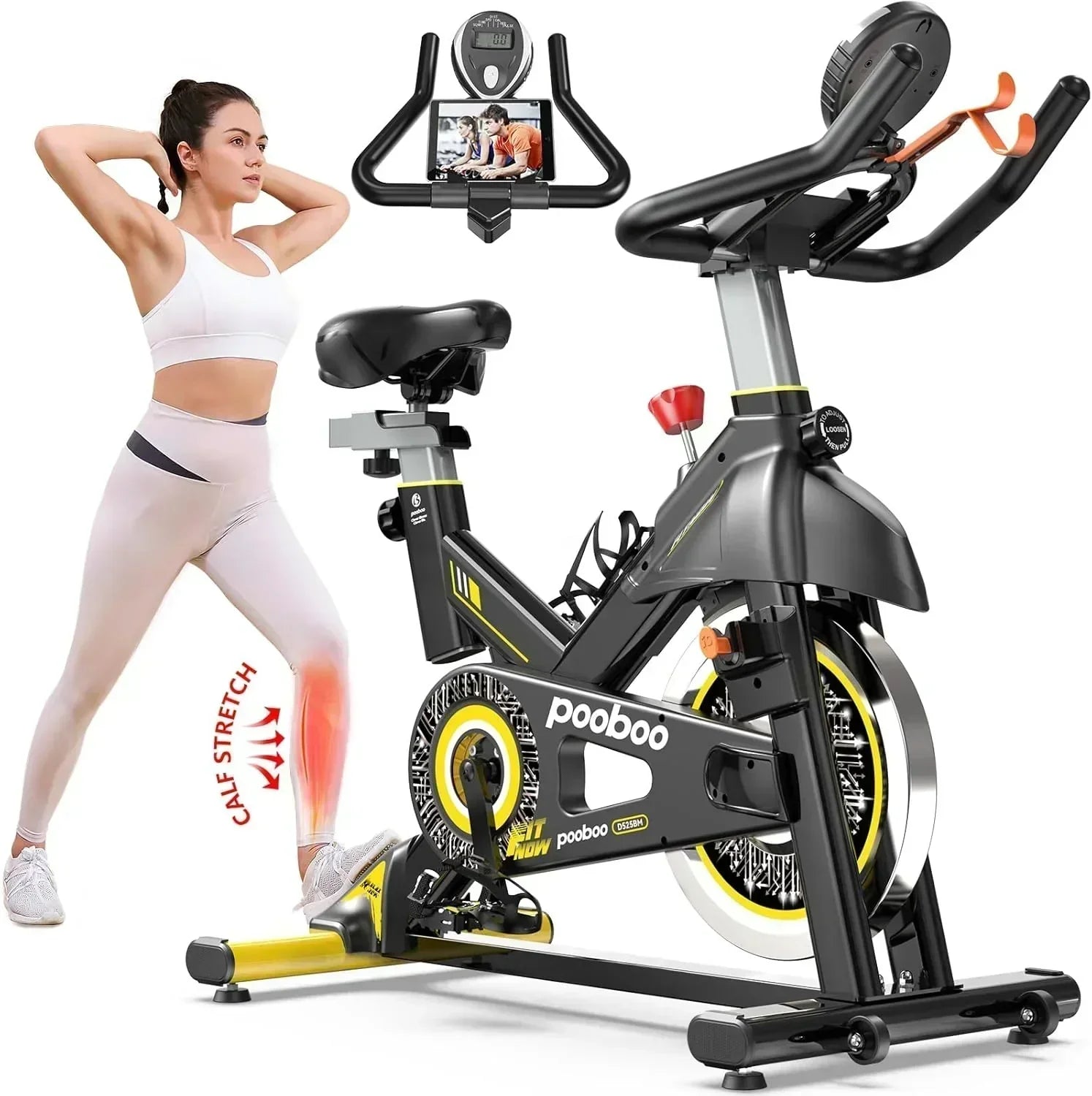 pooboo Exercise Bike Adjustable Magnetic/Brake Pad Resistance Silent Belt Drive Cycling Bike