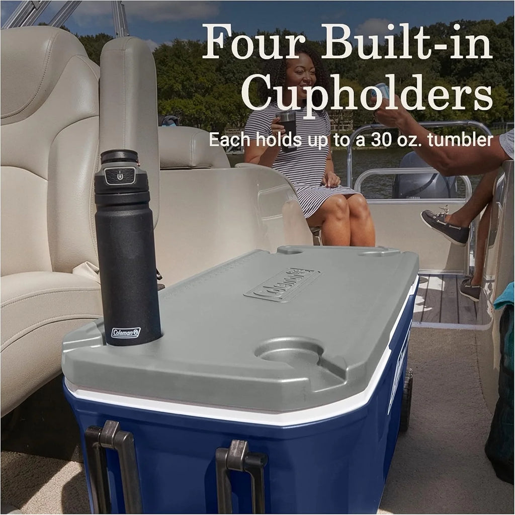 Coleman Insulated Portable Rolling Cooler with Wheels, Leak-Proof Outdoor Hard Cooler, Keeps Ice for Up to 5 Days, 100 Quart