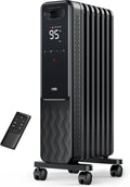 Indoor electric radiant heater with overheat and tip-over protection, digital thermostat, oil-filled radiator