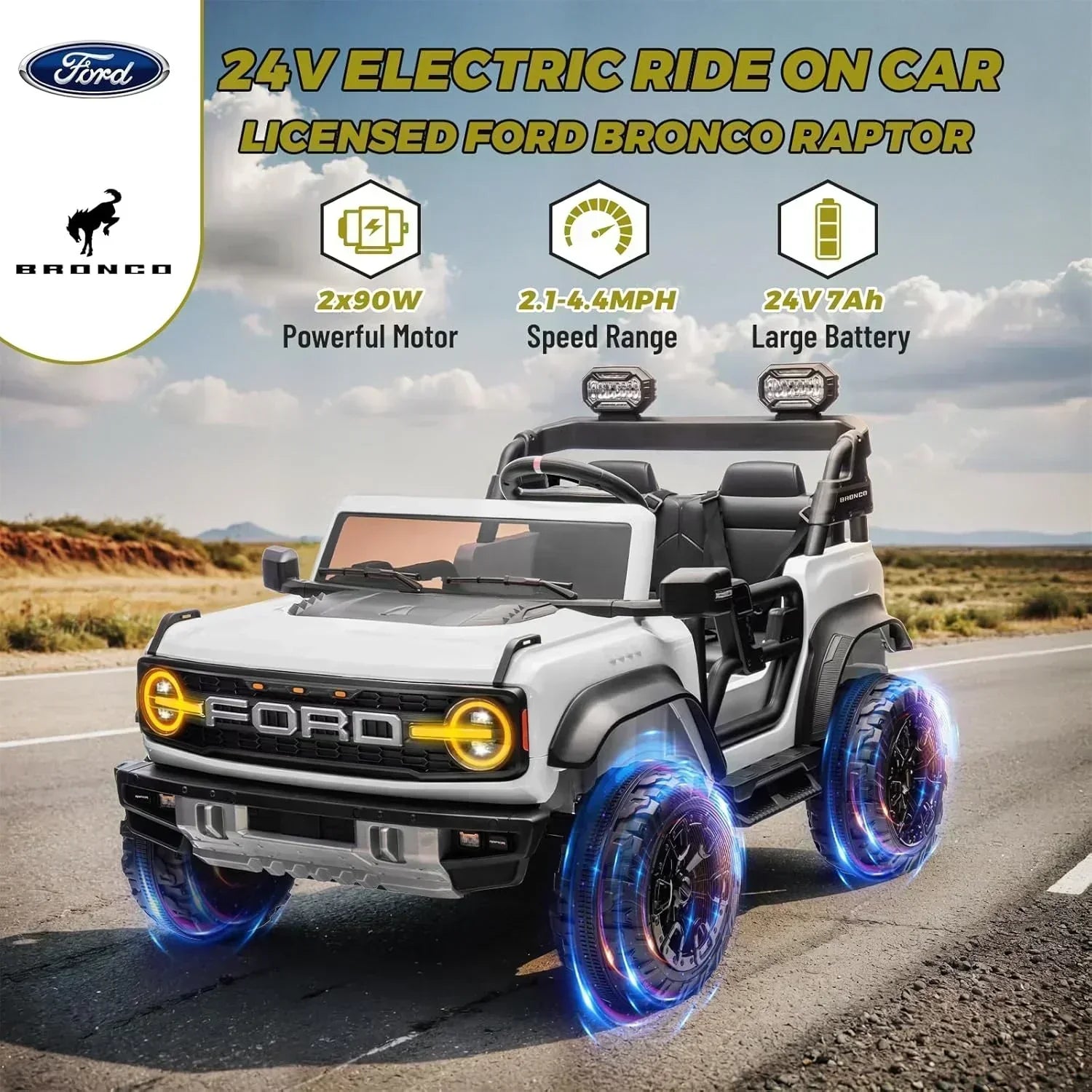 Bronco Raptor Two-Seater Ride-On Car Truck Toy Blue