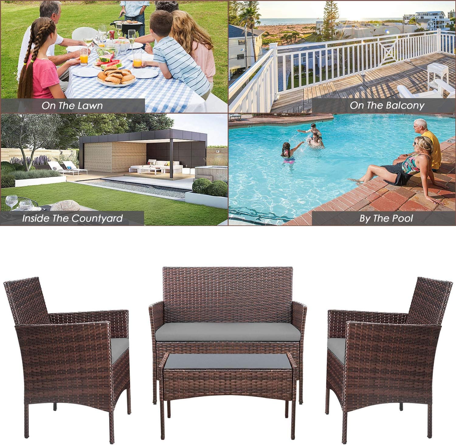 Homall 4-piece outdoor patio furniture set rattan chair wicker set