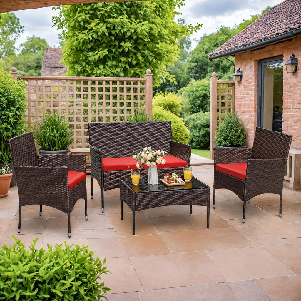 Homall 4 Pieces Outdoor Patio Furniture Sets Rattan Chair Wicker Set, Outdoor Indoor Use Backyard Porch Garden Poolside Balcony Furniture Sets (Grey)