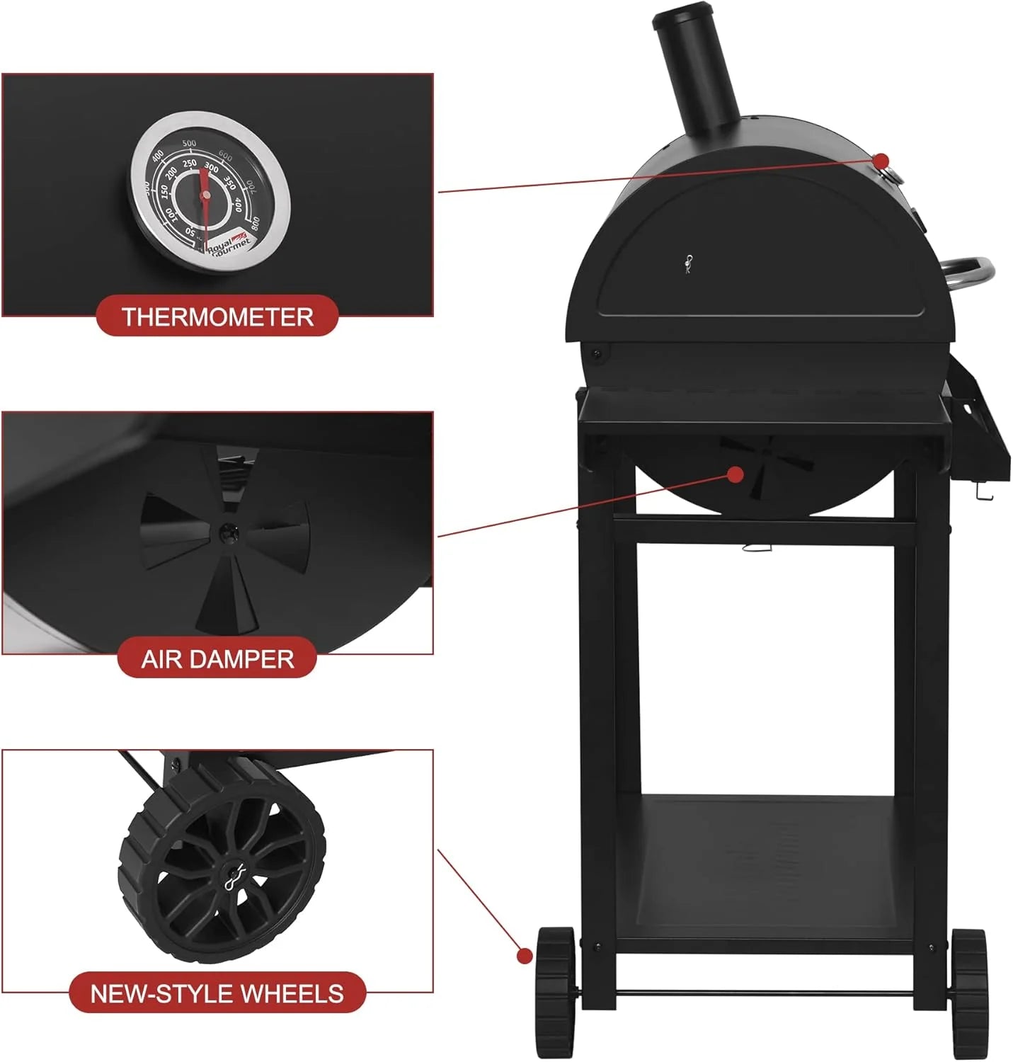 Royal Gourmet CC1830T 30-Inch Barrel Charcoal Grill with Warming Rack & Front Storage Basket, Outdoor BBQ Grill with 627 sq. in. Grilling Area for Backyard Barbecue Cooking Party, Black