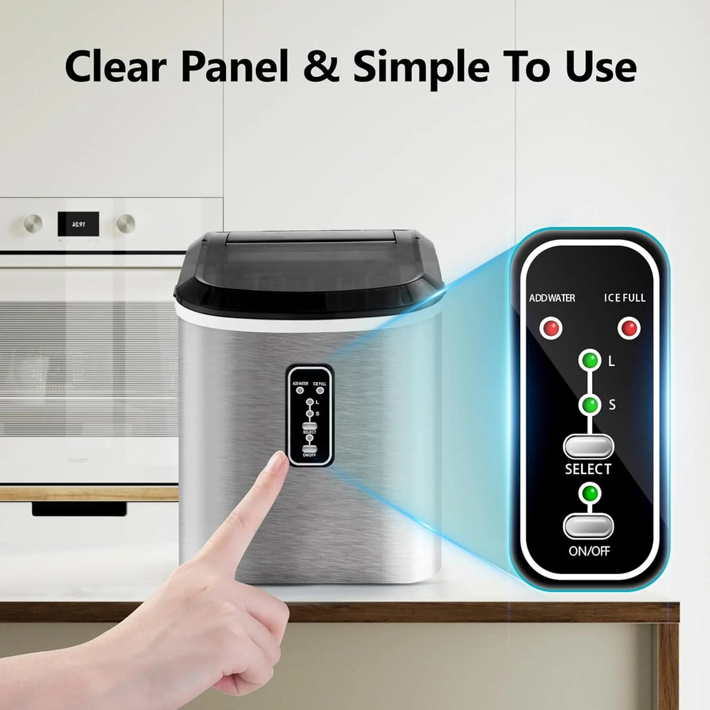 EUHOMY Nugget Ice Maker Countertop with Handle, Ready in 6 Mins, 34lbs Per Day, Removable Top Cover, Auto-Cleaning, Portable Sonic Ice Maker with Basket and Scoop, for Home/Party/RV/Camping (Black)