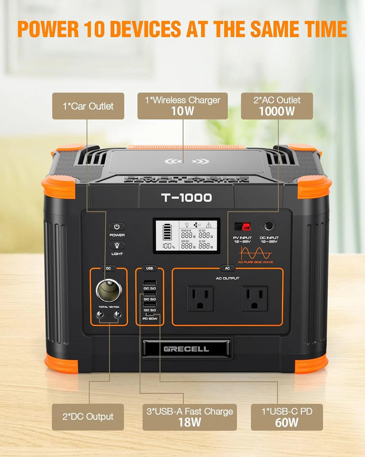 Portable Power Station 300W (Peak 600W),230.88Wh Solar Generator with 60W USB-C PD Output, 110V Pure Sine Wave AC Outlet Backup Lithium Battery for Outdoors Camping Travel Home Blackout