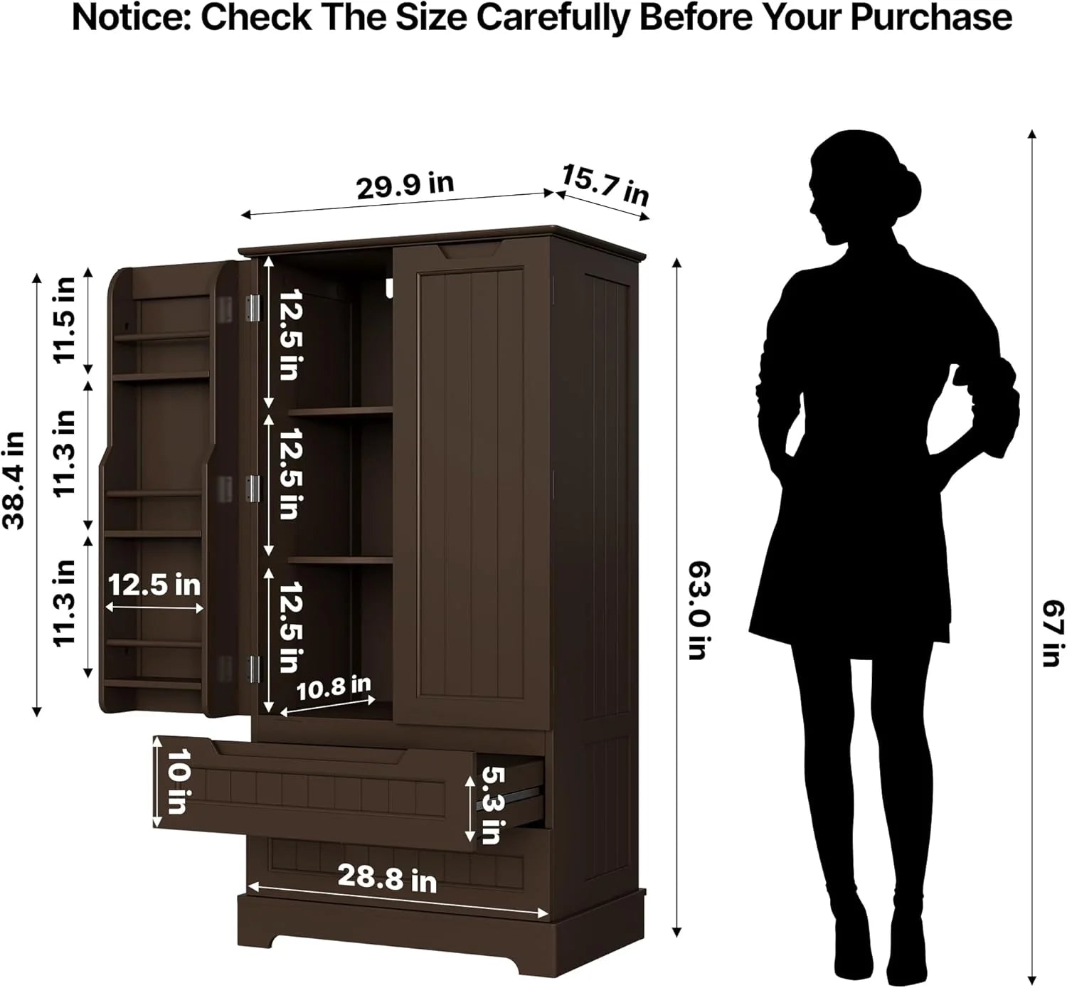 Gizoon Kitchen Pantry Cabinet with Drawers Freestanding Bathroom Storage Cabinet with Doors and Shelves, 47 Inch Small Pantry Cabinet