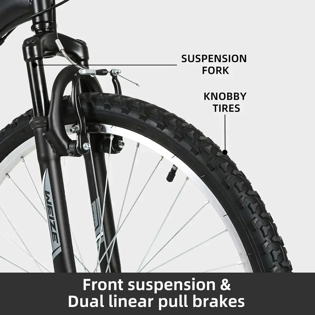 WEIZE Mountain Bike 26 27.5 inch Outdoor Hybrid Bikes 18-Speed High-Carbon Steel Full Suspension