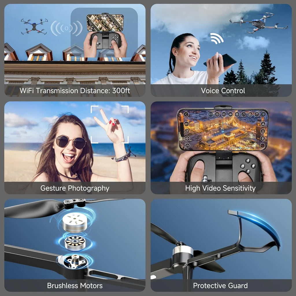 Adult drone with camera, 4K brushless motor drone, suitable for children beginners, FPV foldable remote control quadcopter