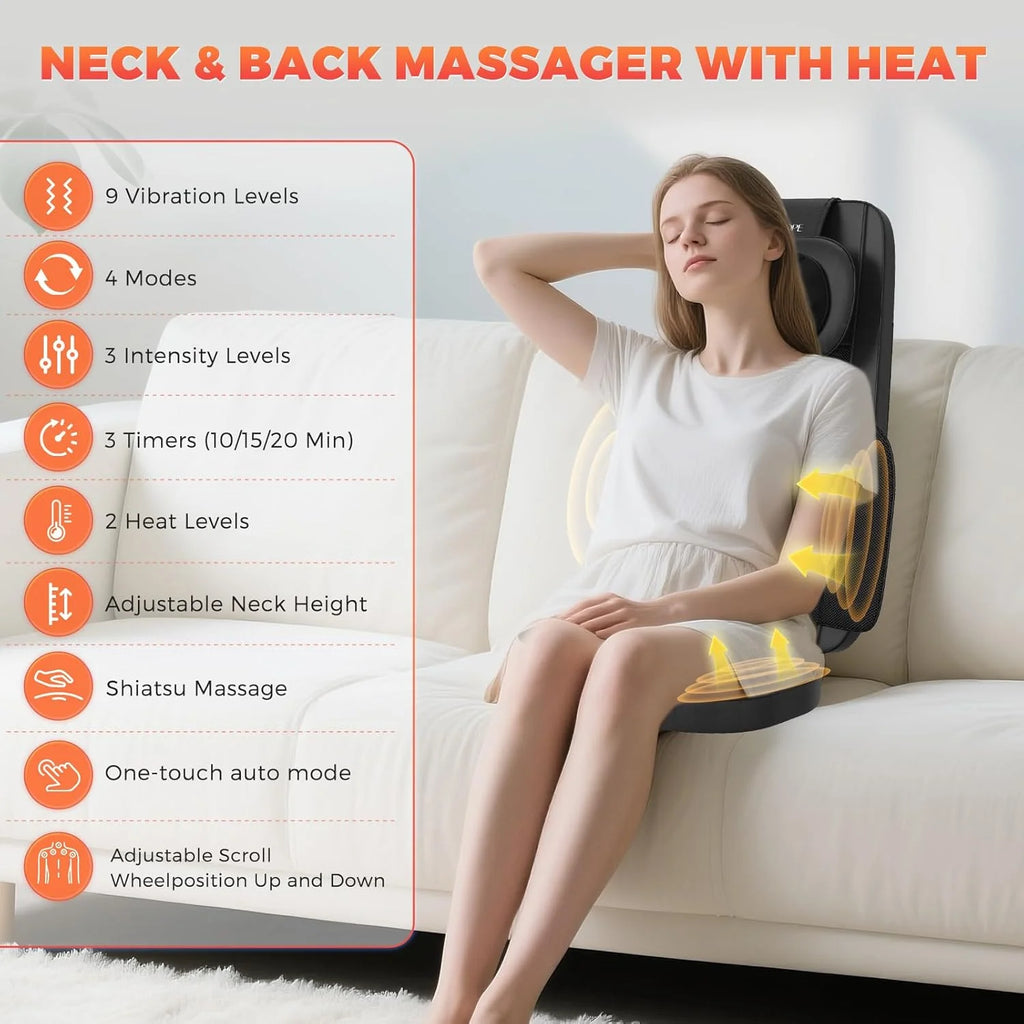 4D Kneading Back Massager Comfortable Chair Back Massager, Home Office Shiatsu Neck Massager Christmas Gift for Men and Women Parents
