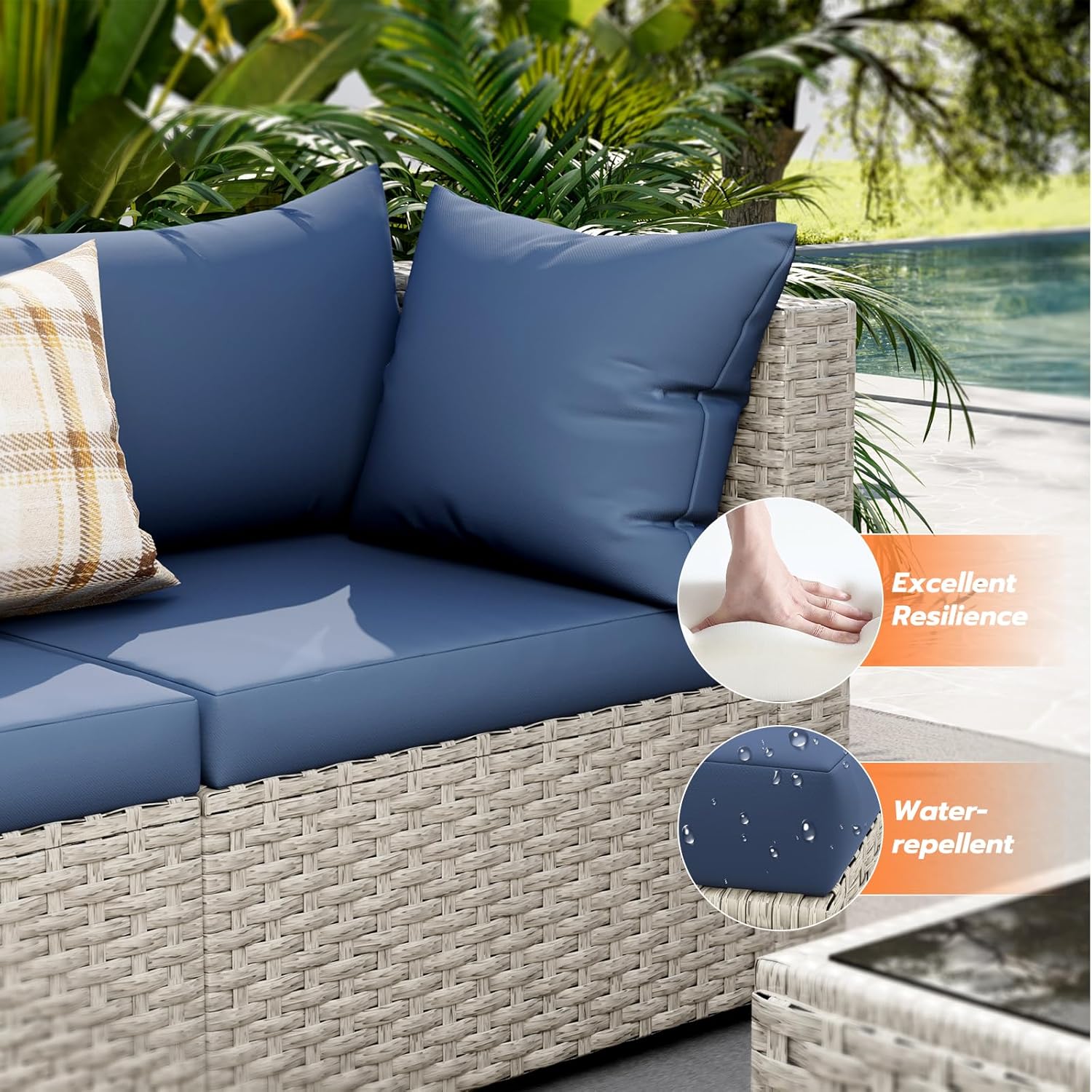 UDPATIO Outdoor Patio Furniture Set, 7-Piece PE Wicker Sectional Sofa with Tea Table, Outdoor Conversation Set for Patio, Garden, Backyard Green