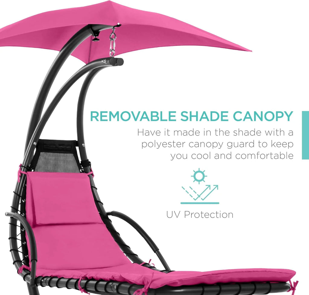 Best Choice Products Outdoor Hanging Curved Steel Chaise Lounge Chair Swing w/Built-in Pillow and Removable Canopy - Charcoal Gray