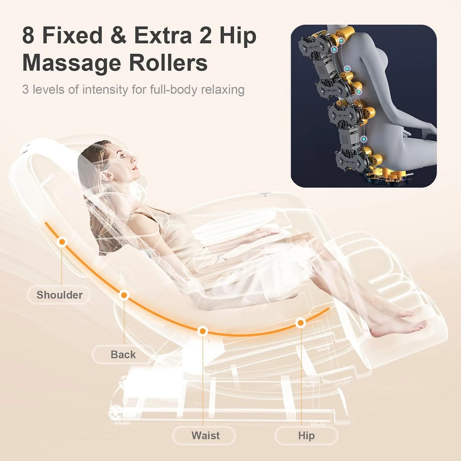 2025 Massage Chair Full Body, Zero Gravity Massage Chair with 10 Fix Rollers, Heating, Foot Massage, Auto Modes, Bluetooth Speaker, Touch Screen Controller (Brown Premium)