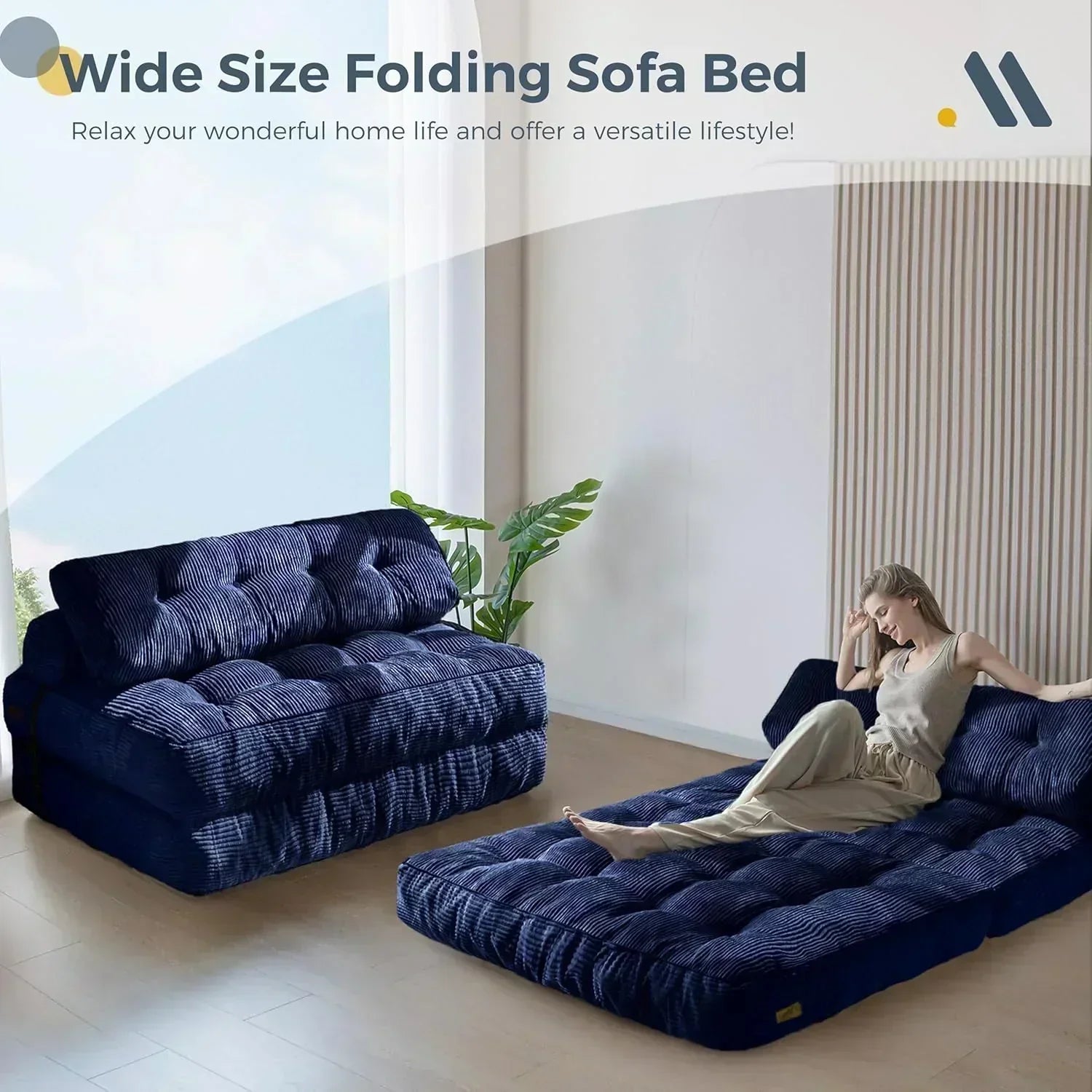 MAXYOYO Folding Sofa Bed Convertible Sleeper Chair with Pillow Foldable Mattress with Back Support