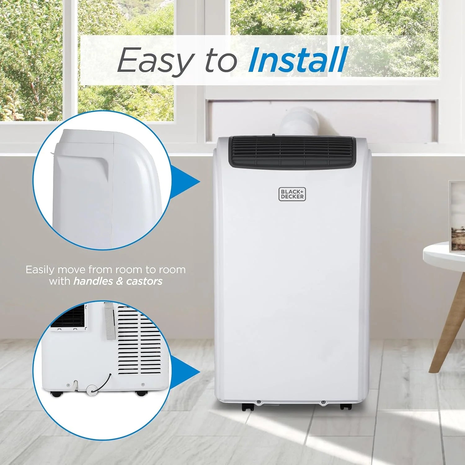BLACK+DECKER 10,000 BTU Portable Air Conditioner for Rooms up to 450 Sq. with Remote Control, White