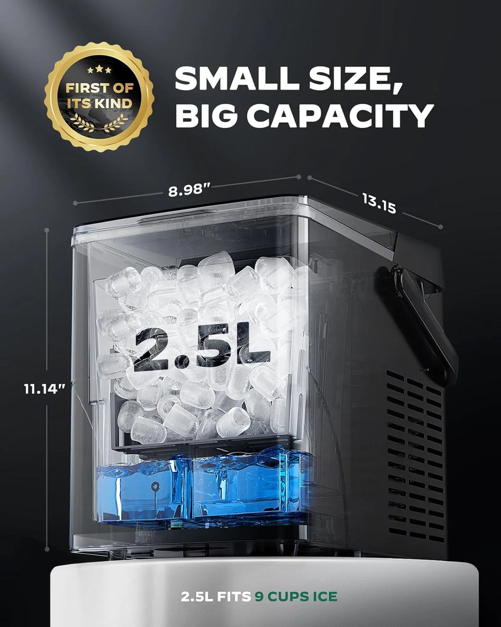 Silonn Countertop Ice Maker with Expanding Ice Basket, 9 Cubes in 6 Mins, 2.5L Ice Basket, Self-Cleaning Ice Maker with LED Touch Control, 2 Bullet Ice Sizes for Home, Kitchen, Office