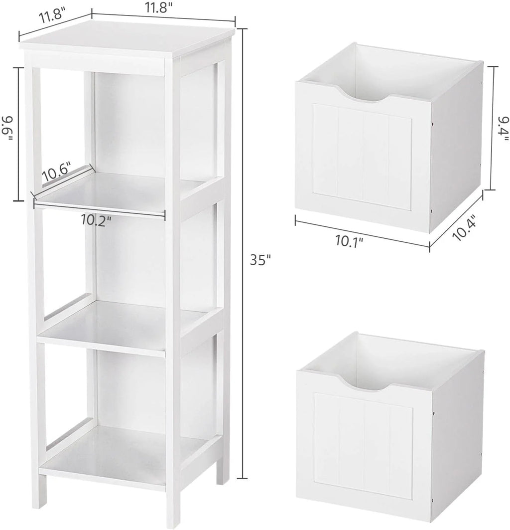 Bathroom Floor Cabinet, Wooden Storage Cabinet with 2 Drawers, Multifunctional Side Organizer Rack Stand Table