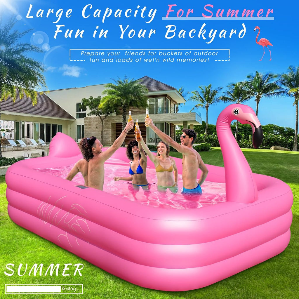 Inflatable Pool with Lights, Solar Flamingo Swimming Pool for Kids,Adults Inflatable Blow up Pool, Large Kiddie Pool, Durable Thickened Inflatable Family Pool for Backyard,Outdoor,105x65x25
