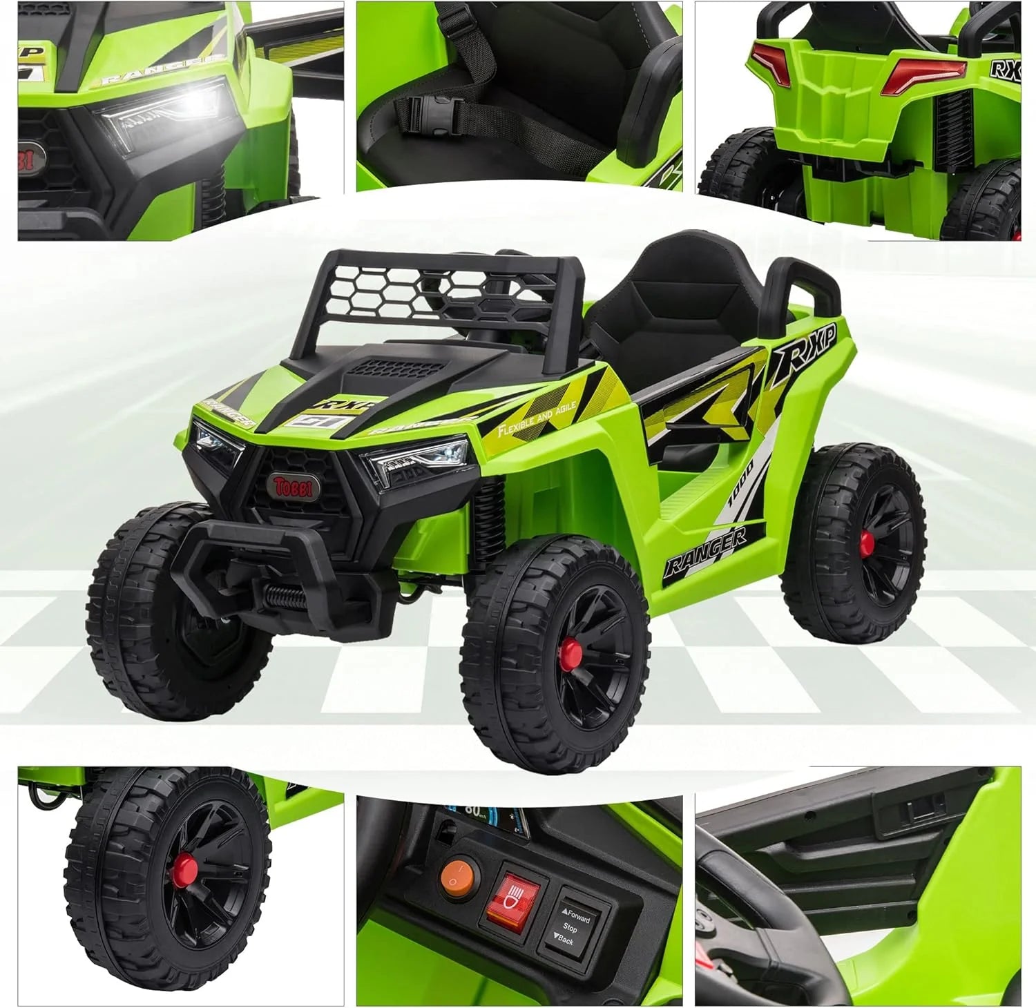 TOBBI 12V Kids Ride on Car, Electric Off-Road UTV Truck with Diverse Functions, Double Open Doors, Safety Belt, Horn, Music, and Lights for Kids Aged 3-5 Years (Rose Red)