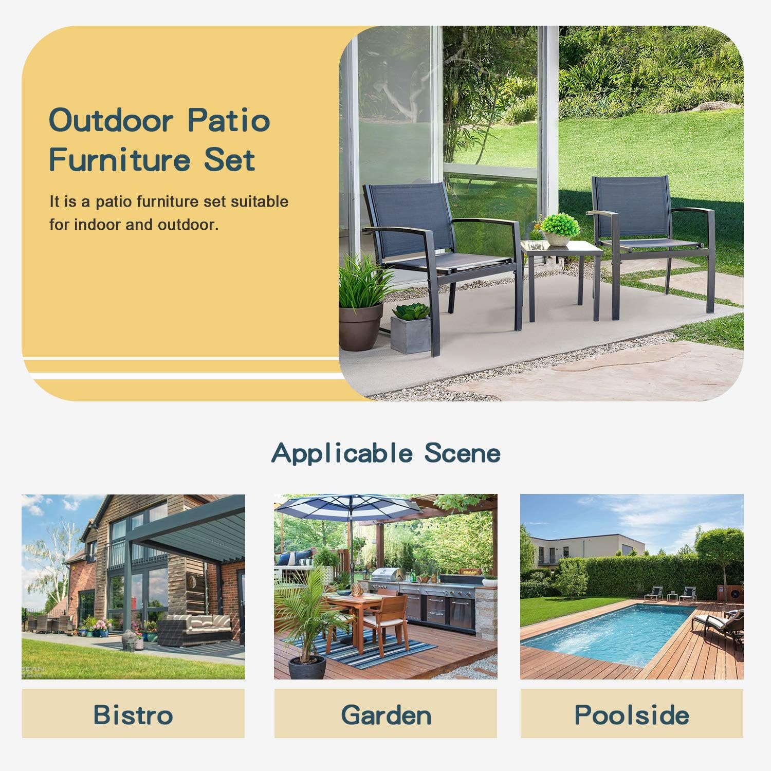 Homall Patio Dining Set 7 Pieces Outdoor Furniture with Large Table and 6 Textilene Chairs for Porch, Brown