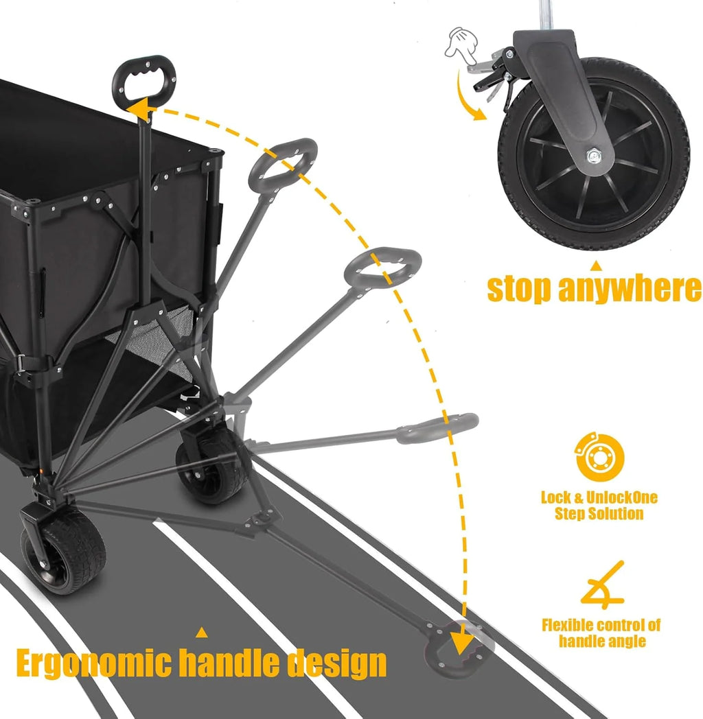 Double Decker Wagon Heavy Duty Collapsible, 600LBS 400L Capacity Foldable Utility Cart with Big Wheels