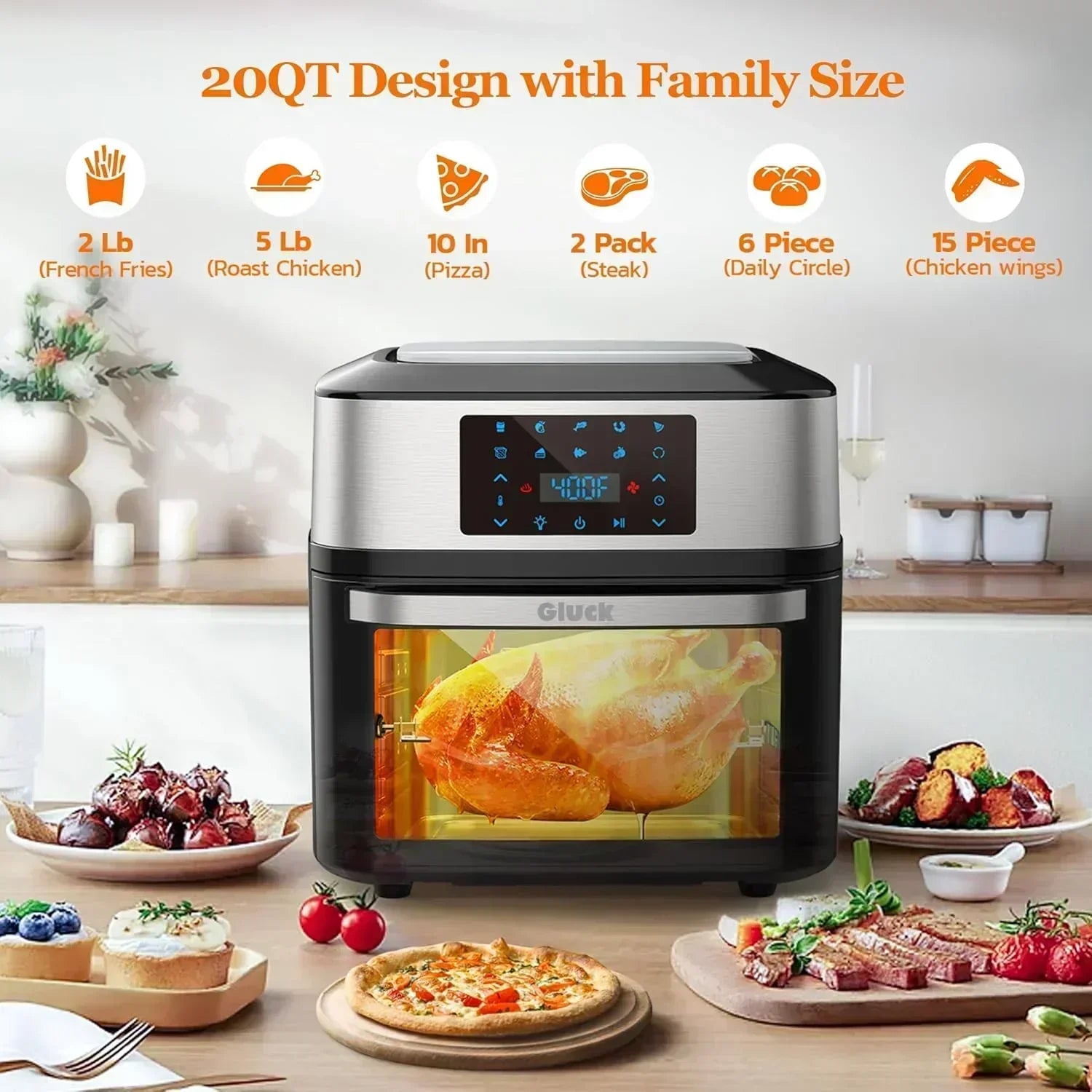 Large 20-quart air fryer 10-in-1 oven-air fryer combo Air fryer rotisserie rack 3 dehydrating racks