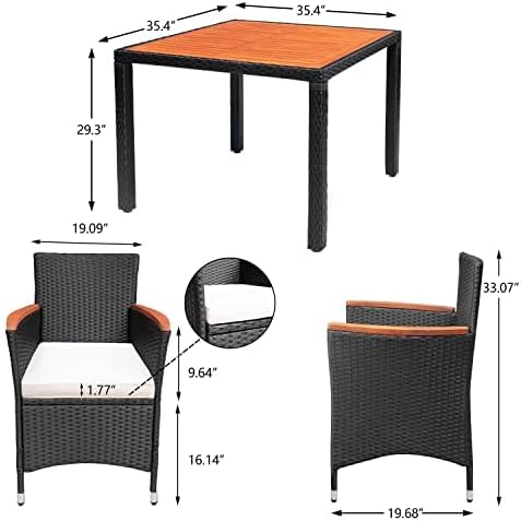 Devoko Dining 7 PCS Furniture Patio Conversation Set with Acacia Wood Table Top Rattan Outdoor