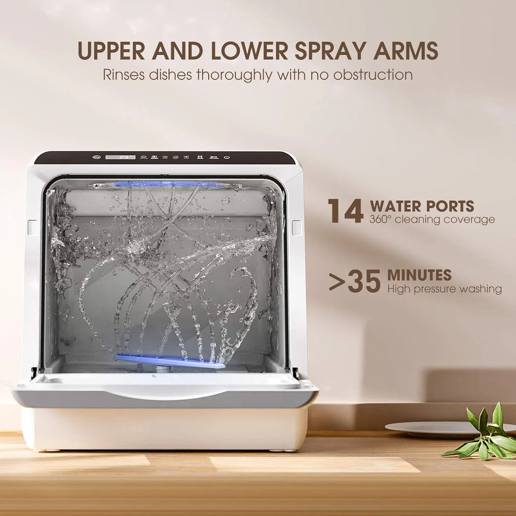 NOVETE Portable Countertop Dishwashers, Compact Dishwashers with 5L Built-in Water Tank & Inlet Hose