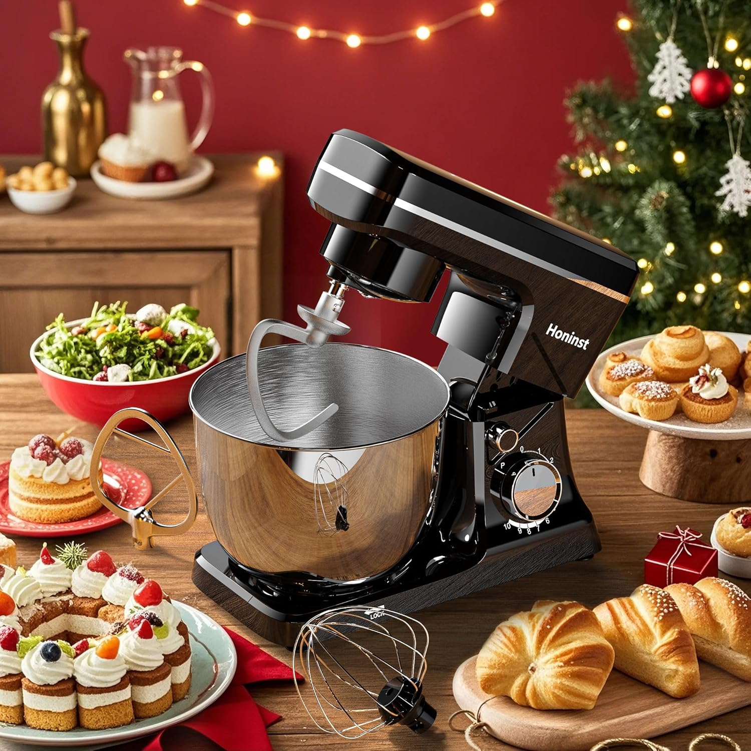 10-Speed Stand Mixer with 8-in-1 Splash Guard, Tilt Head, 6-Quart Stainless Steel Bowl + Dishwasher-Safe Dough Hook/Whisk/Blender/Scraper