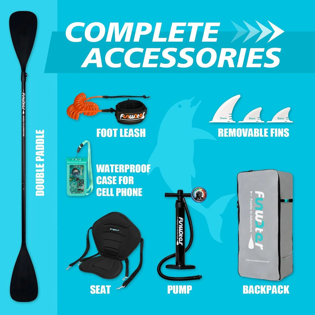 FunWater Inflatable Stand Up Paddle Board with Premium SUP Paddle Accessories, Non-Slip EVA Deck, 11'/10'6' Paddle