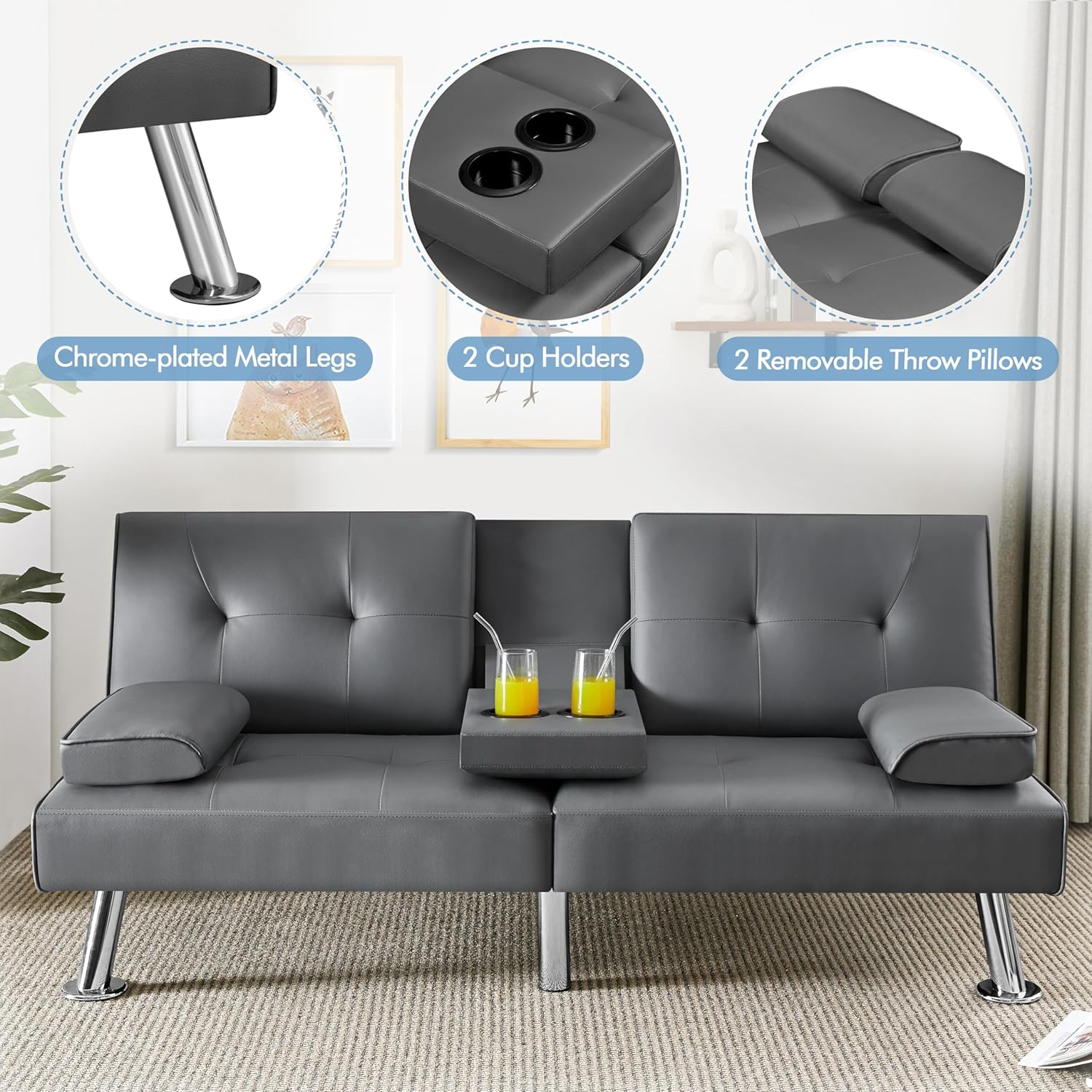 Convertible Sofa Bed Modern Imitation Leather Home Recliner Flip Double Sofa Folding Sofa Bed Guest Bed