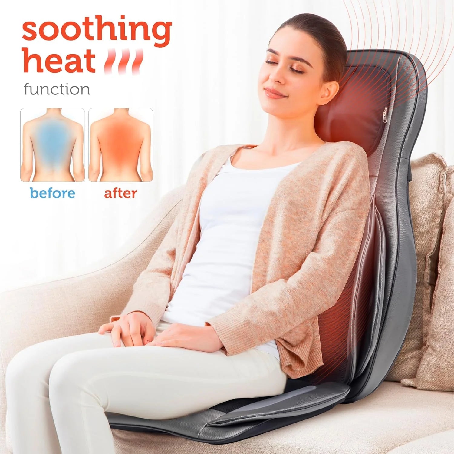 COMFIER Massager Chair with Heat Shiatsu Neck Back Massager Portable with Compress & Rolling Massage Chair Pad for Full Back Neck & Shoulders Full Body Pain
