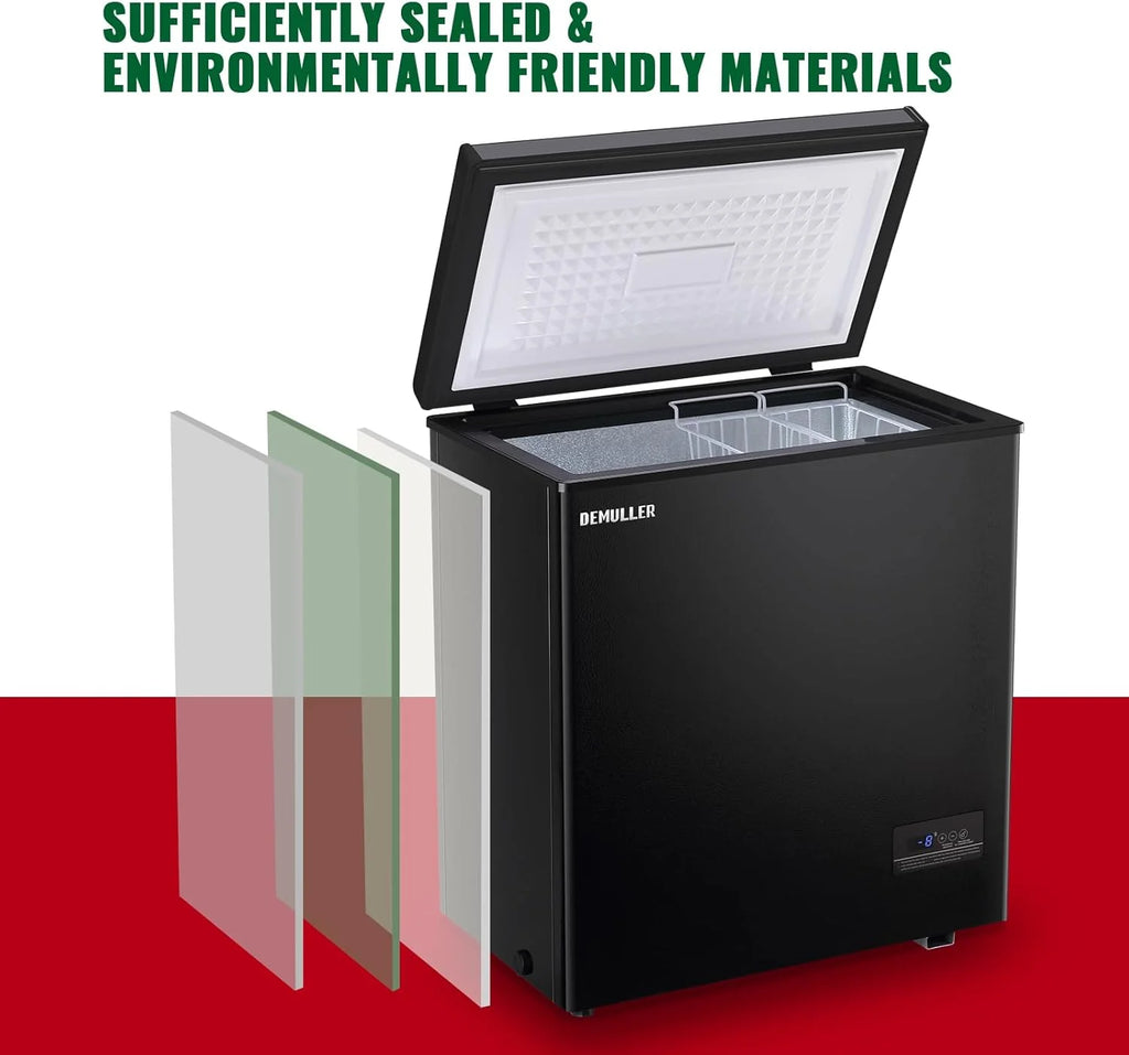 Chest Freezer 5.0Cubic Feet Deep Freezer Freestanding Freezers Removable Stainless Steel Basket