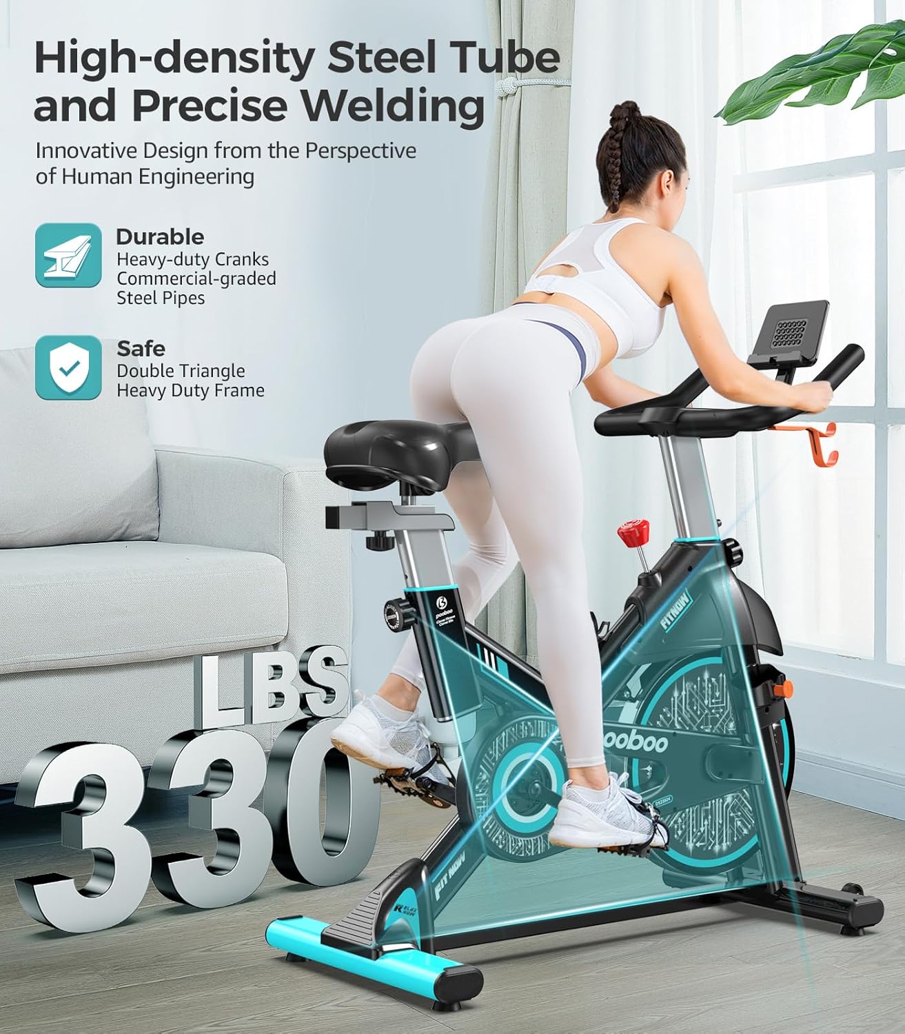 pooboo Exercise Bike Adjustable Magnetic/Brake Pad Resistance Silent Belt Drive Cycling Bike