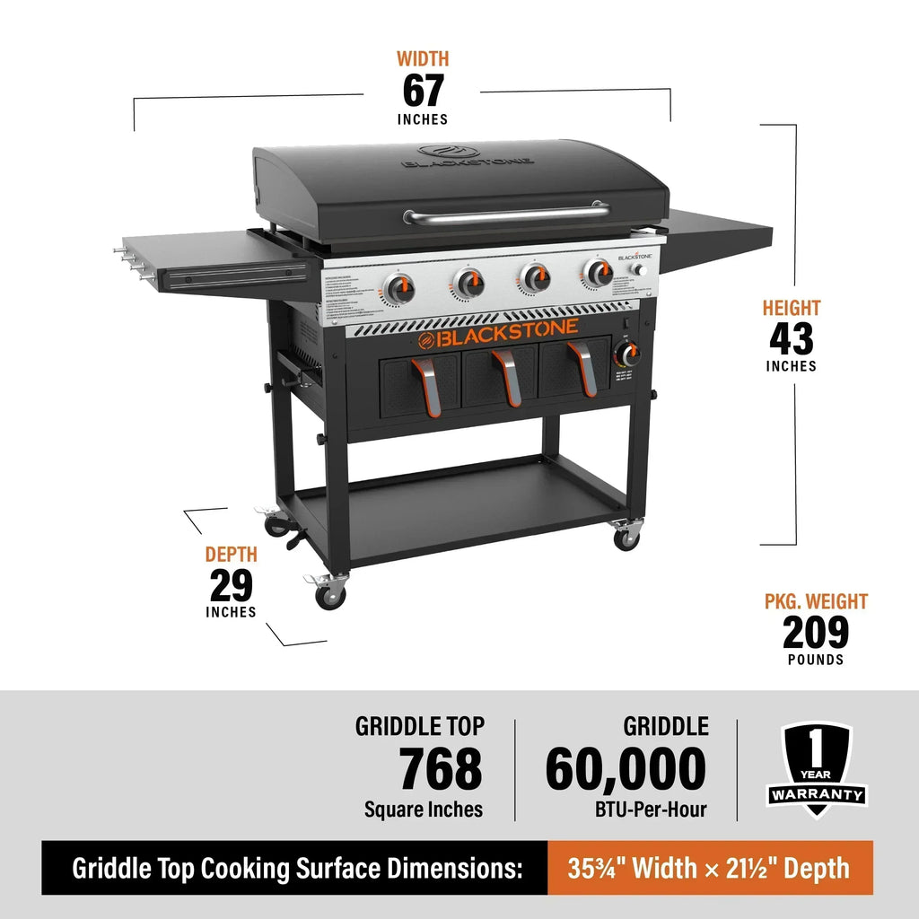 Blackstone 4-Burner 36 Propane Griddle with Air Fryer and Hood