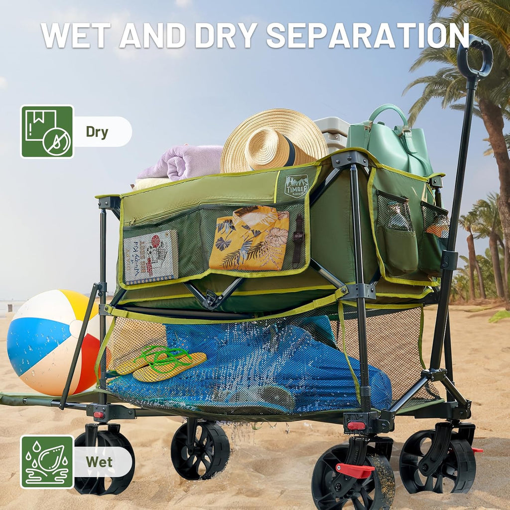 400L Large Capacity Folding Double Decker Cart with Brakes, 54 Inch Extra Long Extended Cart, 450 Pounds Heavy Duty Folding Cart