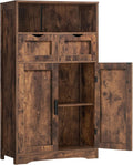 Iwell Storage Cabinet with 2 Drawers & Adjustable Shelves, Cupboard, Floor Cabinet