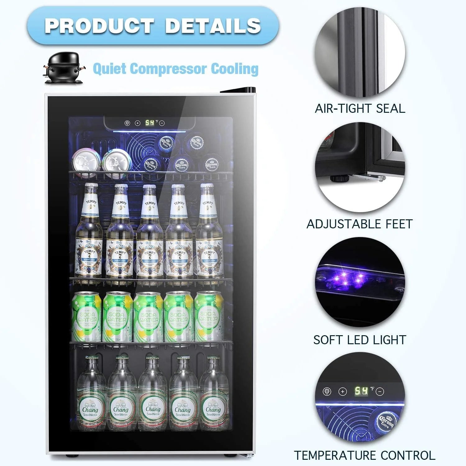 Antarctic Star Beverage Refrigerator Cooler 68 Can, Mini Fridge with Glass Door for Beer Drinks Wine,Freestanding Small Fridge with Electronic Temperature Control for Home and Bar,1.7 cu.ft