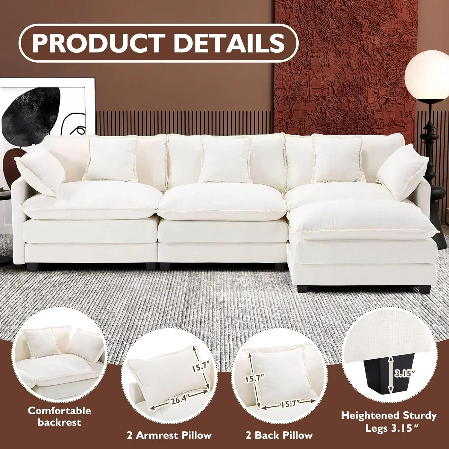 ihanherry 146-inch U-shaped modern sofa modular area cloud sofa