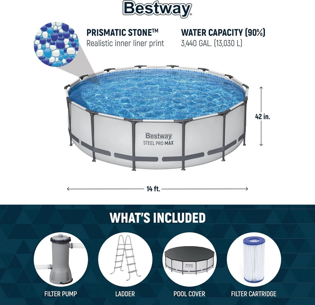 Steel Pro MAX 10 Foot x 30 Inch Round Metal Frame Above Ground Outdoor Backyard Swimming Pool Set with 330 GPH Filter Pump