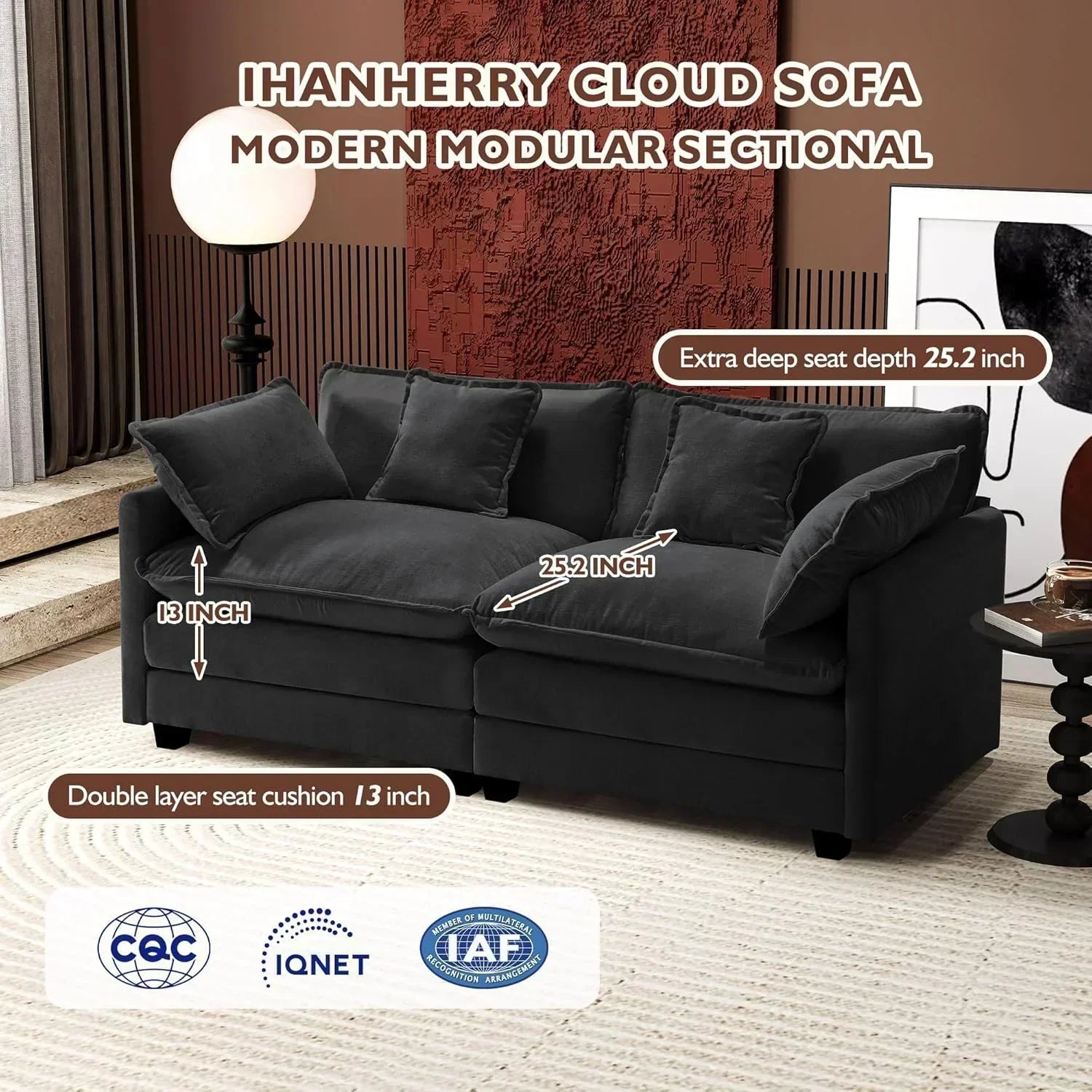 ihanherry 146-inch U-shaped modern sofa modular area cloud sofa