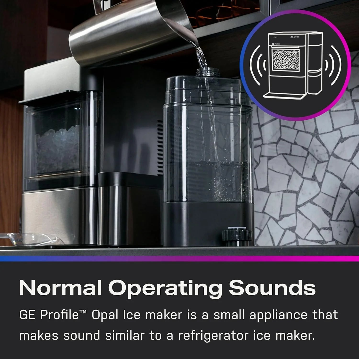 GE Profile Opal 2.0 with 0.75 Gallon Tank, Chewable Crunchable Countertop Nugget Ice Maker, Scoop included, 38 lbs in 24 hours, Pellet Ice Machine with WiFi & Smart Connected, Black Stainless Steel