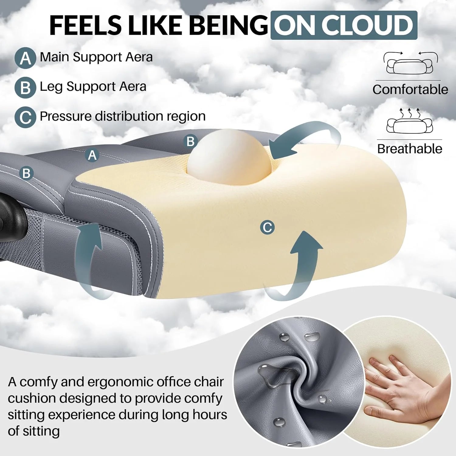 Office Chair Large High-Foot Computer Desk Chair, Breathable Leather Chair Lumbar Support Rotating Computer Chair