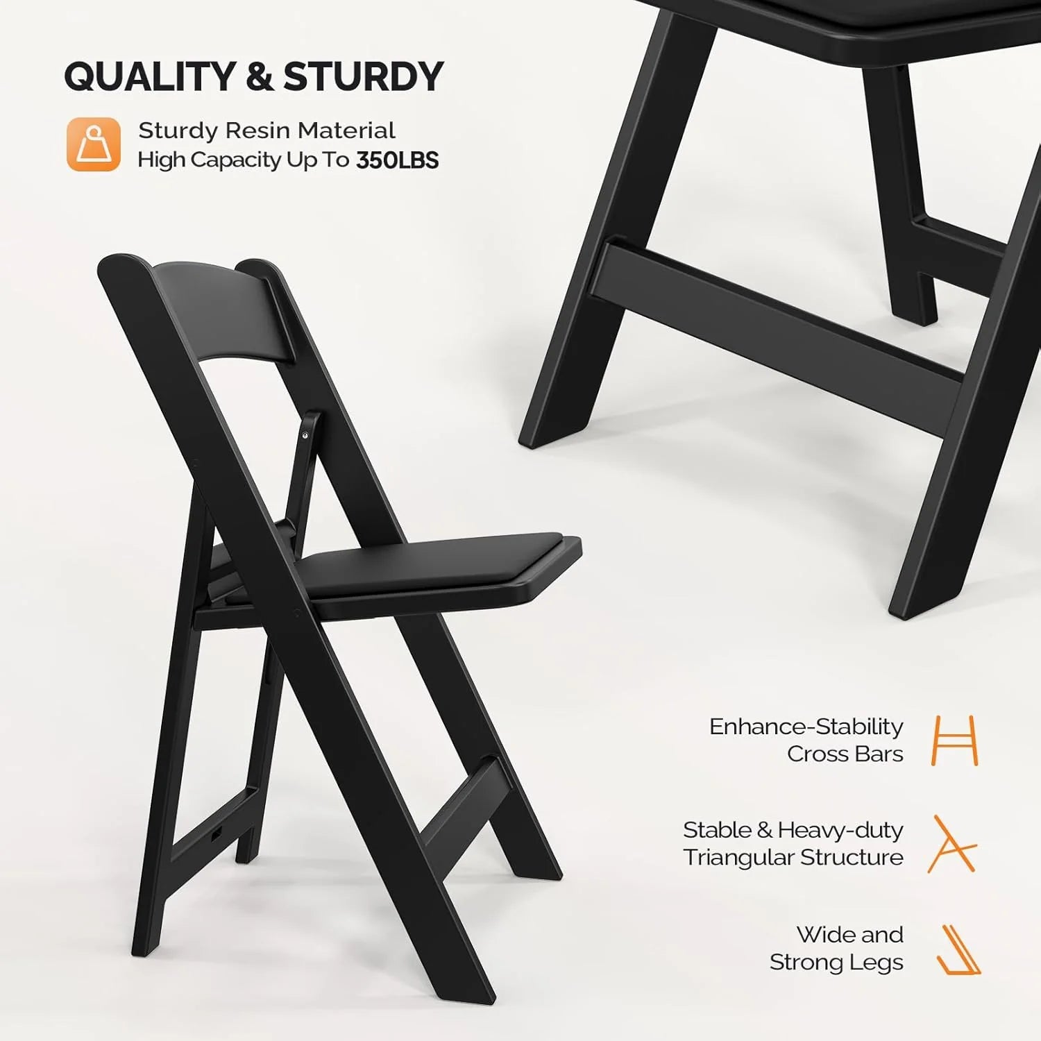 VINGLI Resin Folding Chair with Cushion Foldable Plastic Chair with Comfortable Cushioned Seat