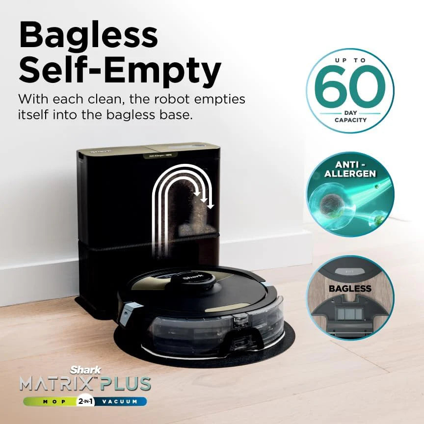 Robot Vacuum & Mop Combo, Powerful Suction, Matrix Plus, 60-Day Debris Capacity, HEPA Bagless Self Empty Base, Sonic Mopping, Home Mapping for Pet Hair - Carpets & Hardfloor, AV2610WA