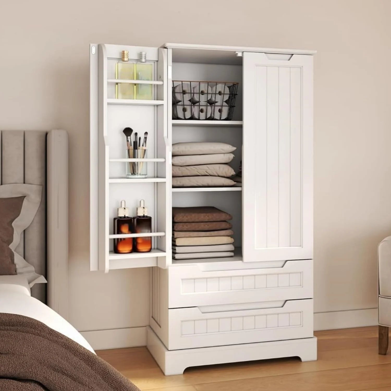 Gizoon Kitchen Pantry Cabinet with Drawers Freestanding Bathroom Storage Cabinet with Doors and Shelves, 47 Inch Small Pantry Cabinet