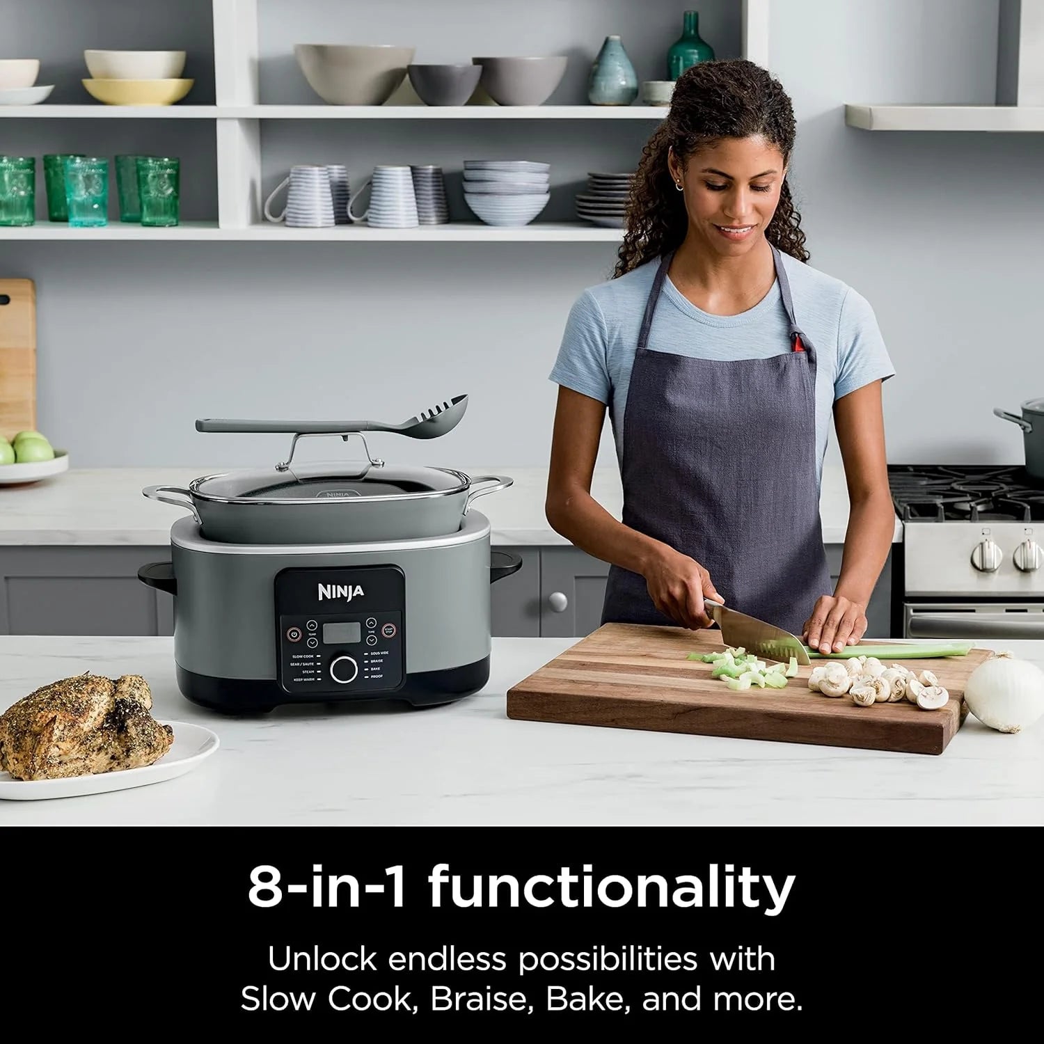 Ninja Slow Cookers 8.5-Quart Multi-Cooker with Dutch oven, steamer, glass lid with integrated spoon, nonstick and oven-safe pot
