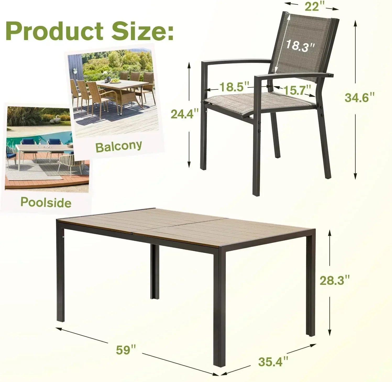 Homall Patio Dining Set 7 Pieces Outdoor Furniture Table and 6 Textilene Chairs Light Grey