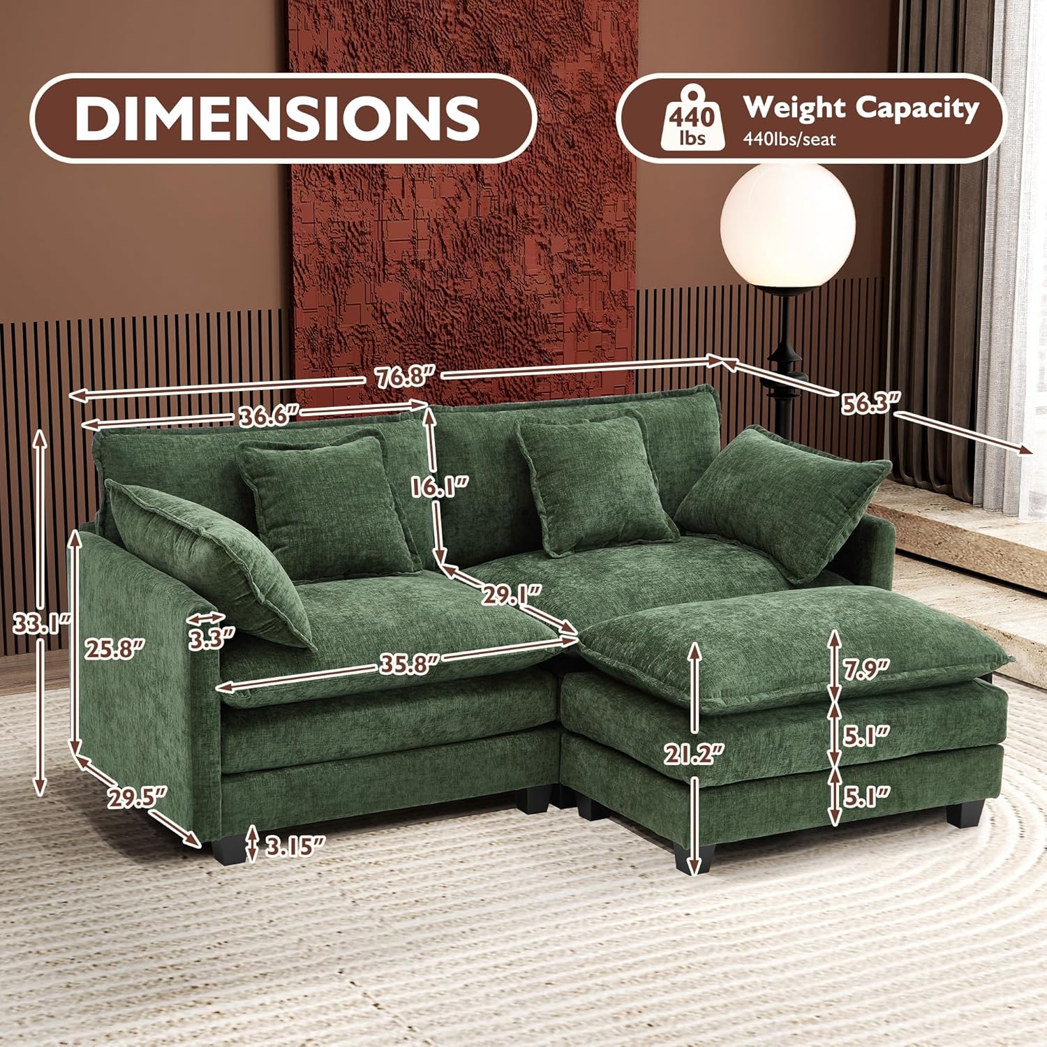 ihanherry 146-inch U-shaped modern sofa modular area cloud sofa